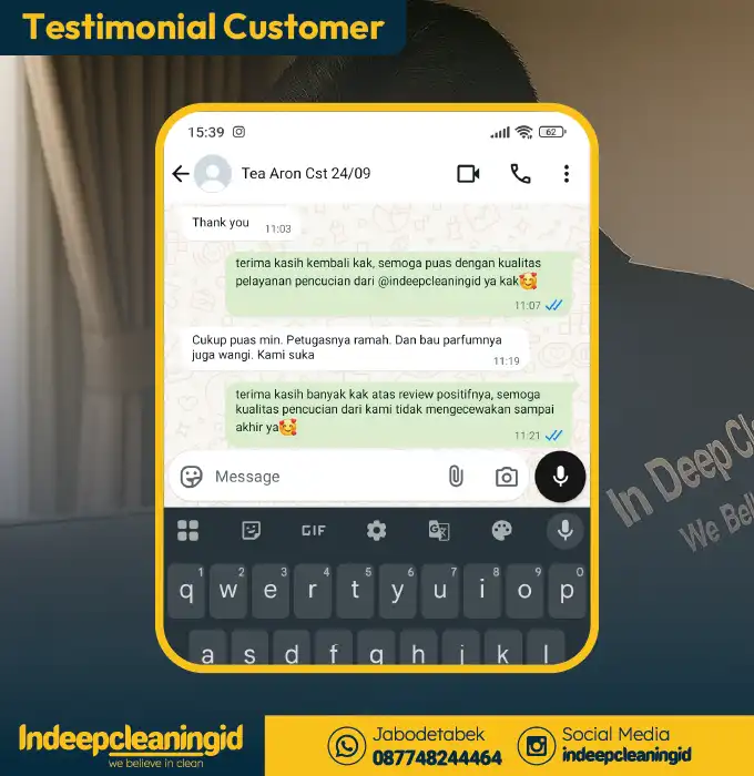 Testimoni Pelanggan Cuci Sofa & Karpet - Tea Aaron BSD Tangerang